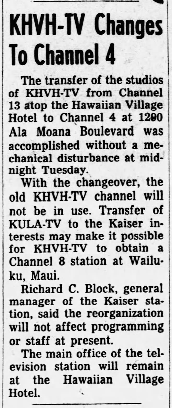 KHVH-TV Changes To Channel 4
