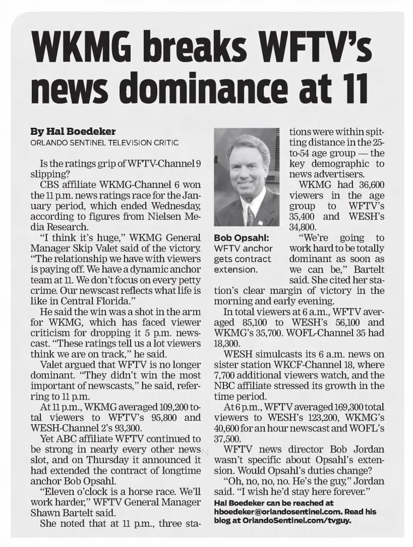 WKMG breaks WFTV's news dominance at 11
