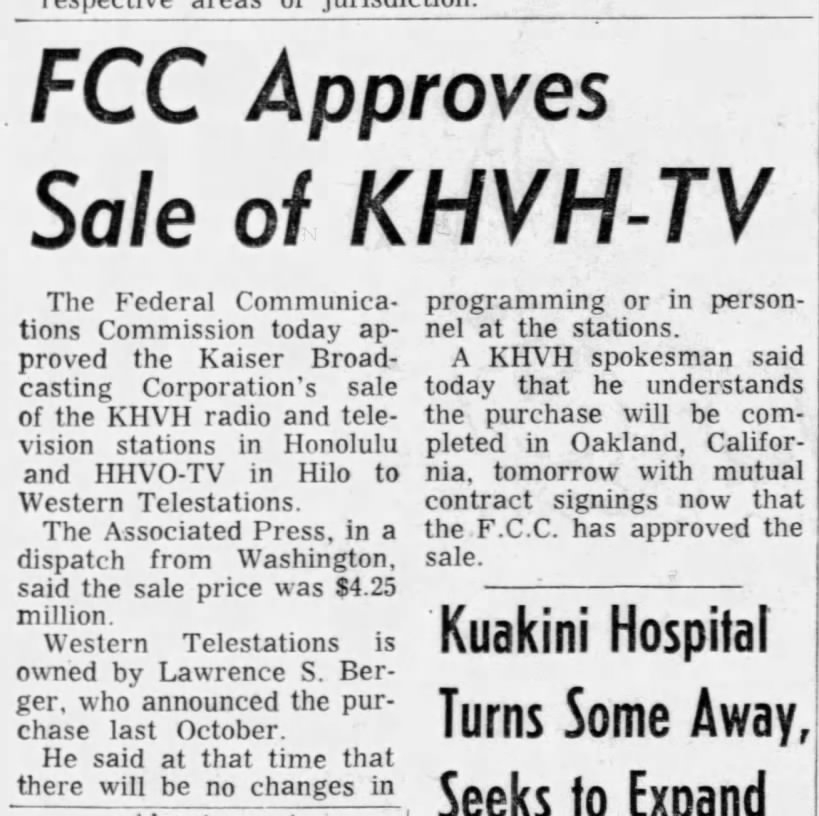 FCC Approves Sale of KHVH-TV