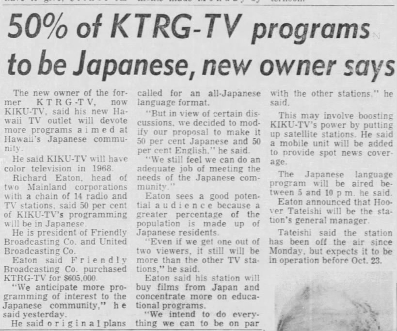 50% of KTRG-TV's programs to be Japanese, new owner says