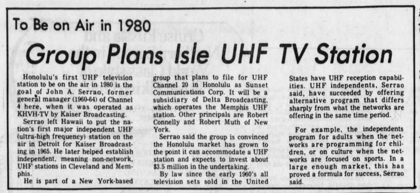 To Be on Air in 1980: Group Plans Isle UHF TV Station
