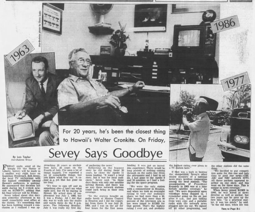 For 20 years, he's been the closest thing to Hawaii's Walter Cronkite. On Friday, Sevey Says Goodbye