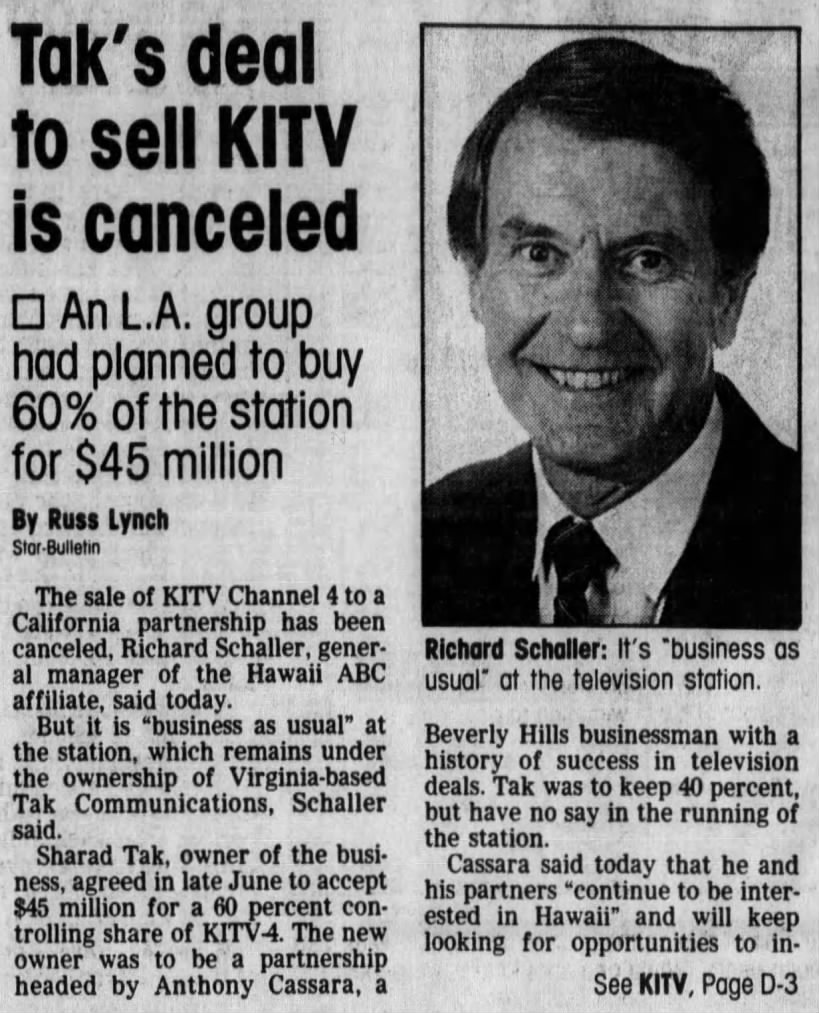 Tak's deal to sell KITV is canceled