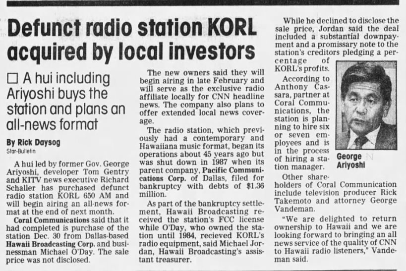 Defunct radio station KORL acquired by local investors