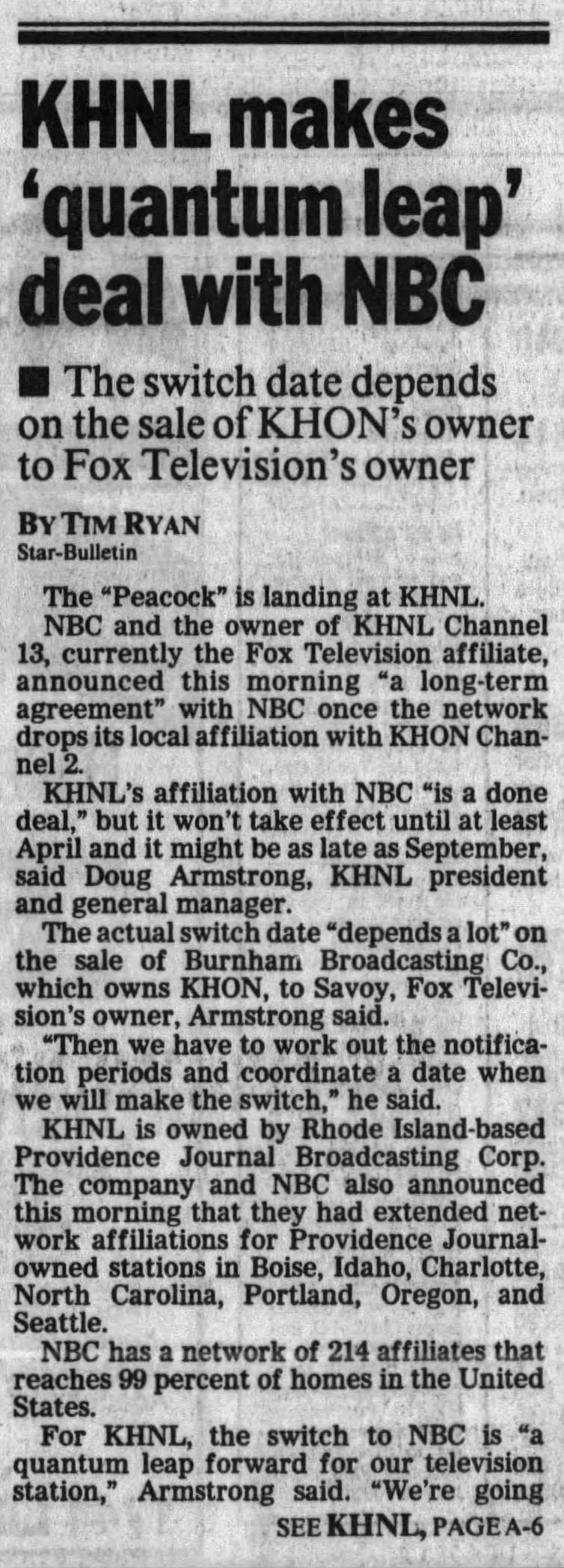 KHNL makes 'quantum leap' deal with NBC