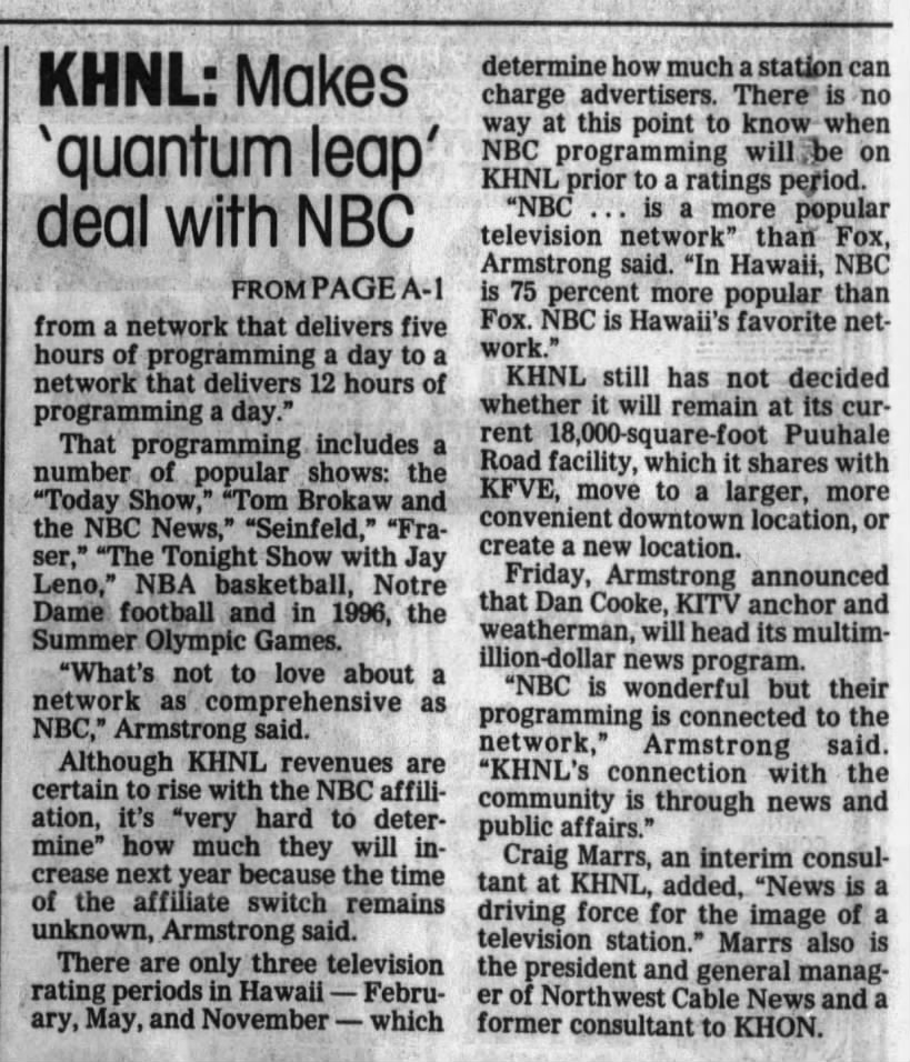 KHNL: Makes 'quantum leap' deal with NBC