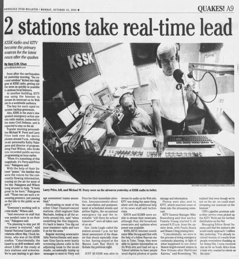 2 stations take real-time lead: KSSK radio and KITV become the primary sources for the latest news