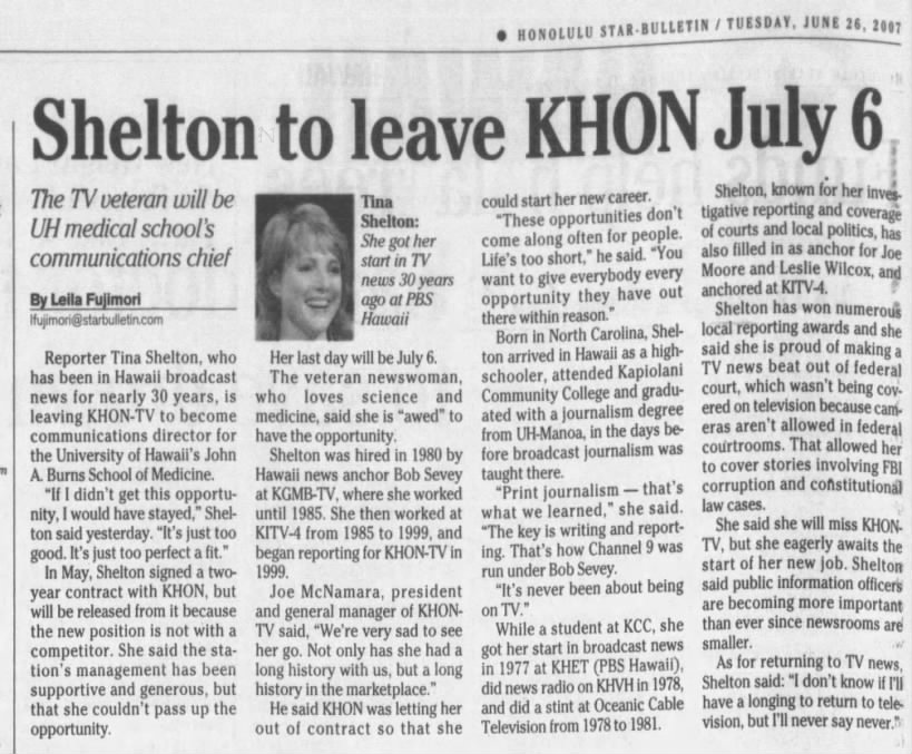 Shelton to leave KHON July 6