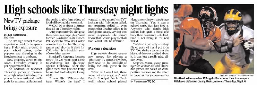 High schools like Thursday night lights: New TV package brings exposure