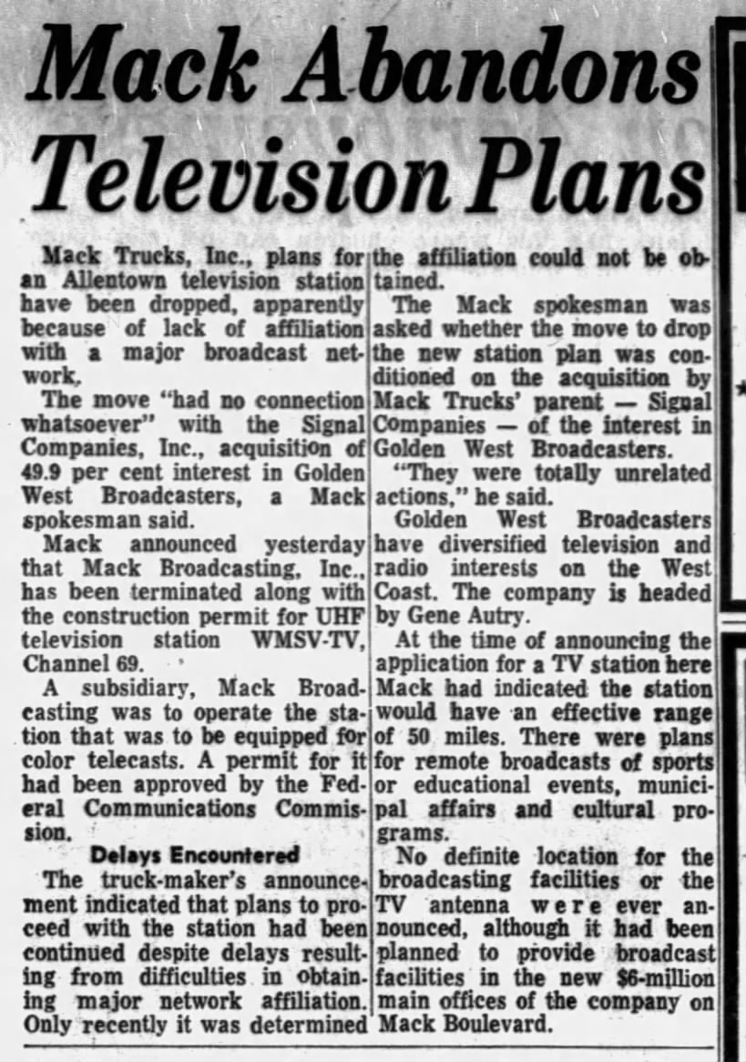 Mack Abandons Television Plans