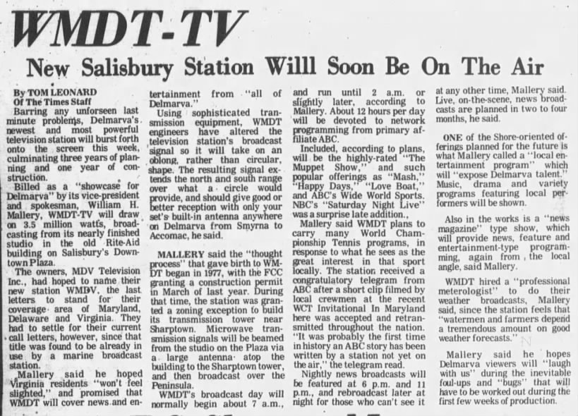 WMDT-TV: New Salisbury Station Will Soon Be On The Air