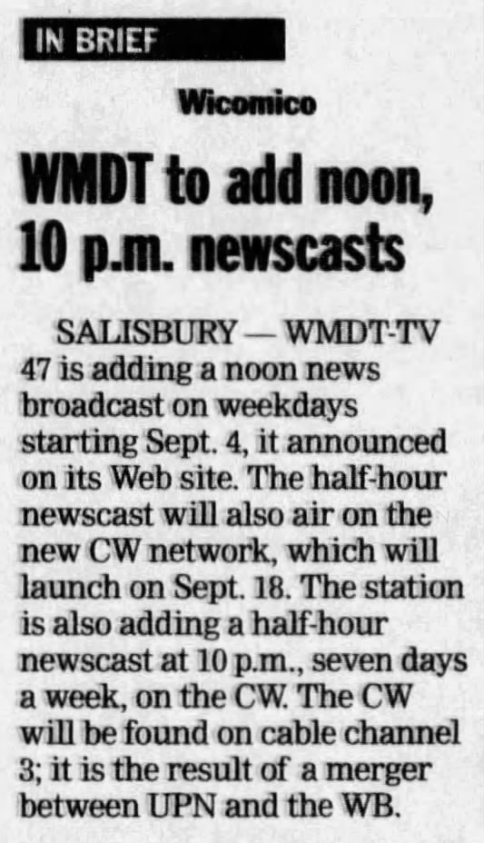 WMDT to add noon, 10 p.m. newscasts