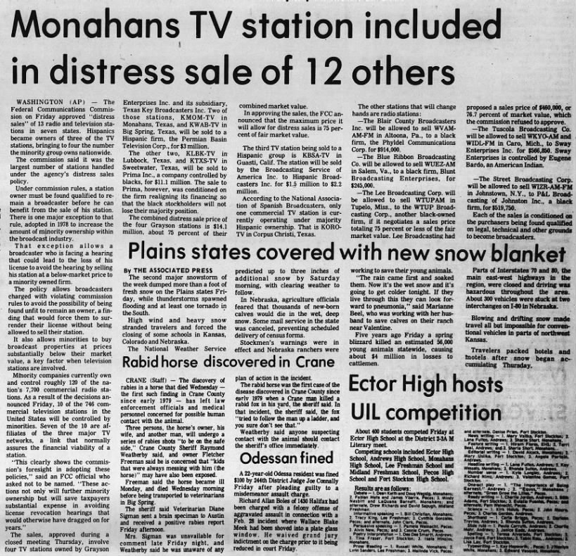 Monahans TV station included in distress sale of 12 others