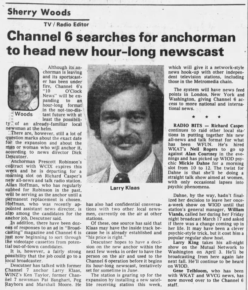 Channel 6 searches for anchorman to head new hour-long newscast