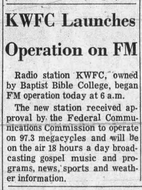 KWFC Launches Operation on FM