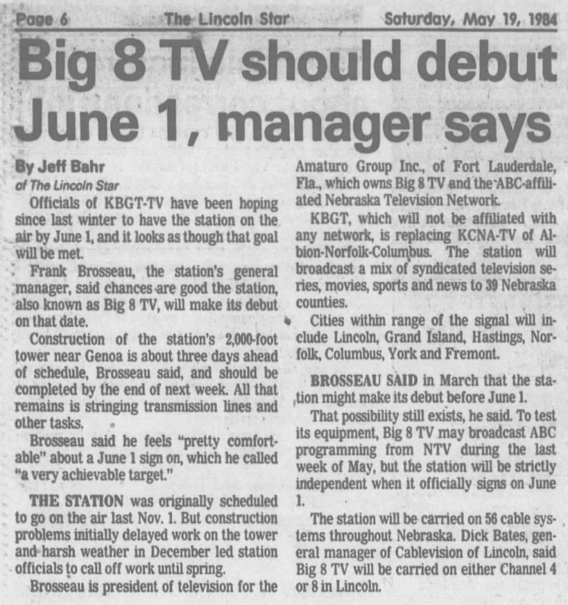 Big 8 TV should debut June 1, manager says