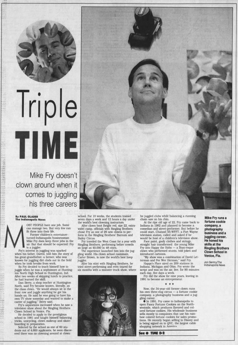 Triple time: Mike Fry doesn't clown around when it comes to juggling his three careers
