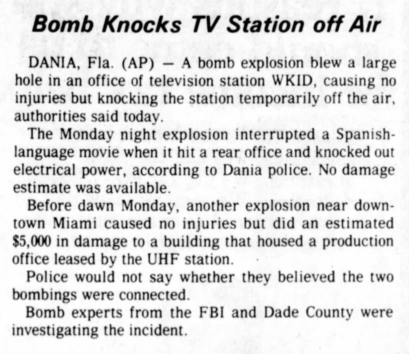 Bomb Knocks TV Station off Air
