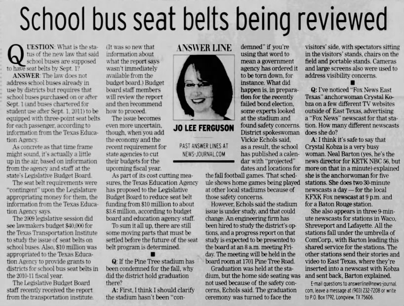 School bus seat belts being reviewed