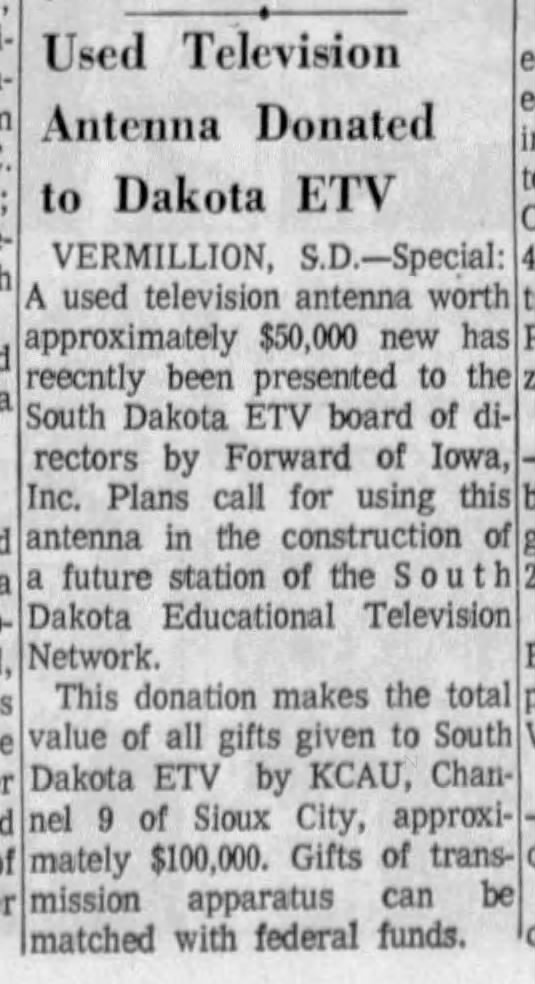 Used Television Antenna Donated to Dakota ETV