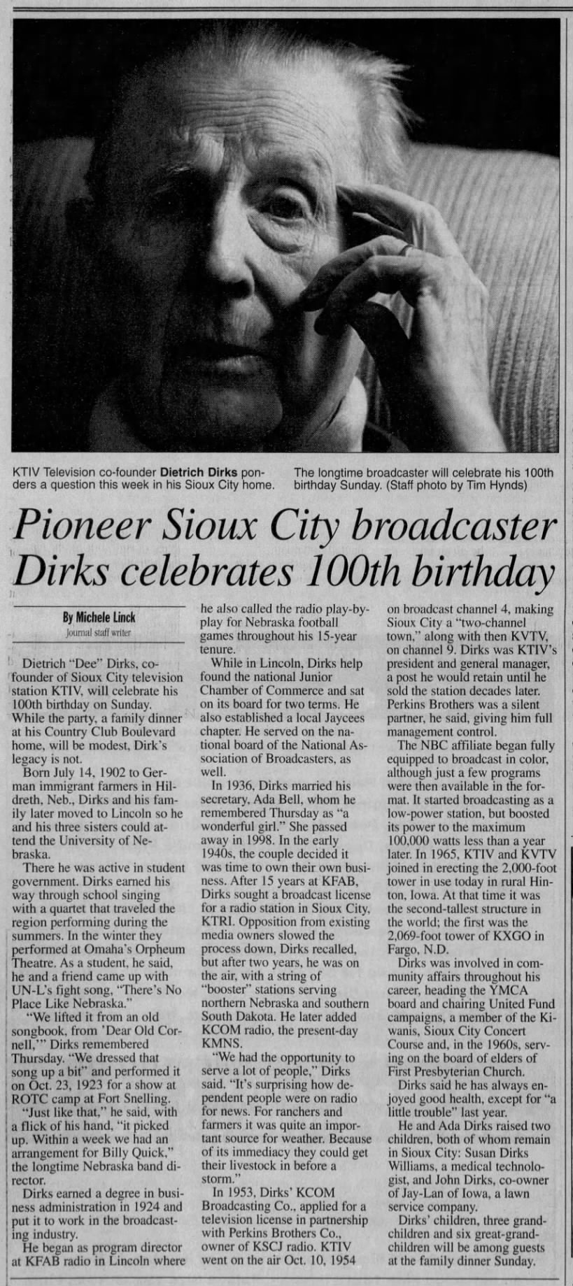 Pioneer Sioux City broadcaster Dirks celebrates 100th birthday