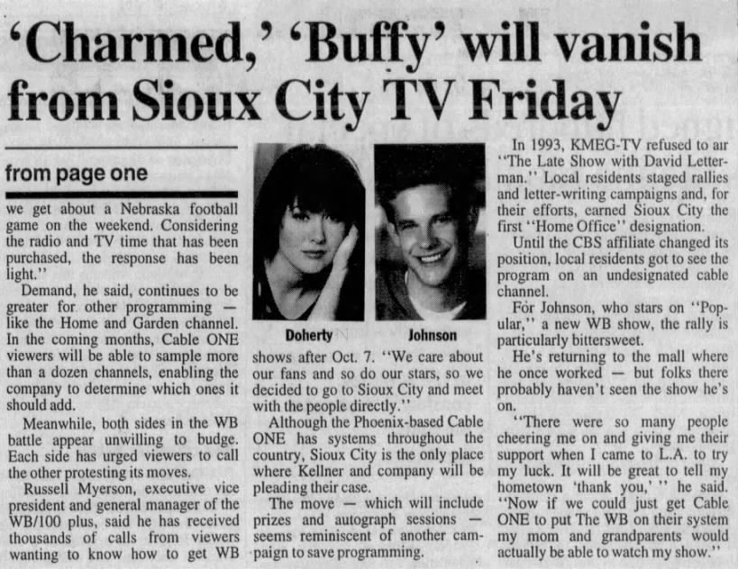 'Charmed,' 'Buffy' will vanish from Sioux City TV Friday
