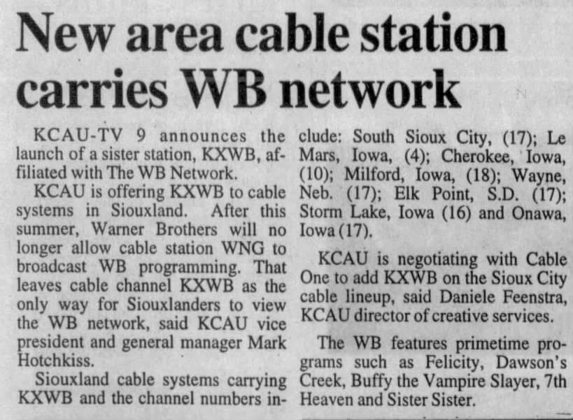 New area cable station carries WB network