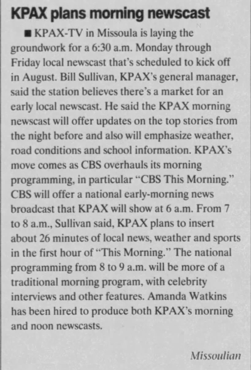 KPAX plans morning newscast