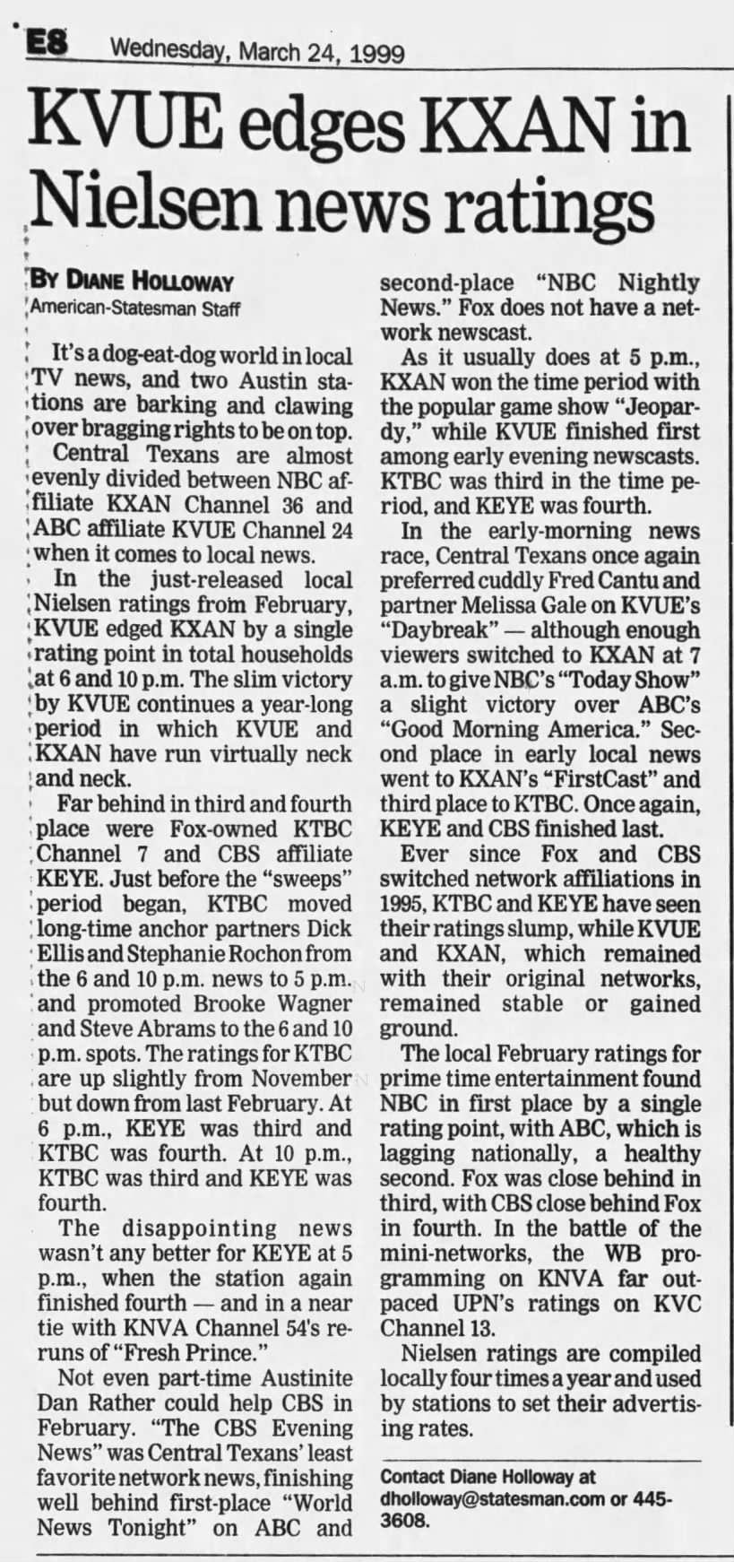 KVUE edges KXAN in Nielsen news ratings