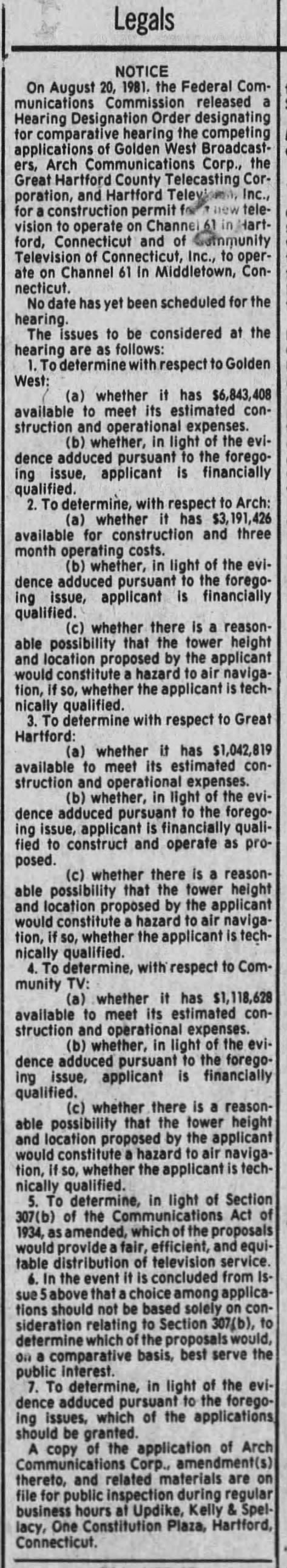 Hartford 61 hearing designation order