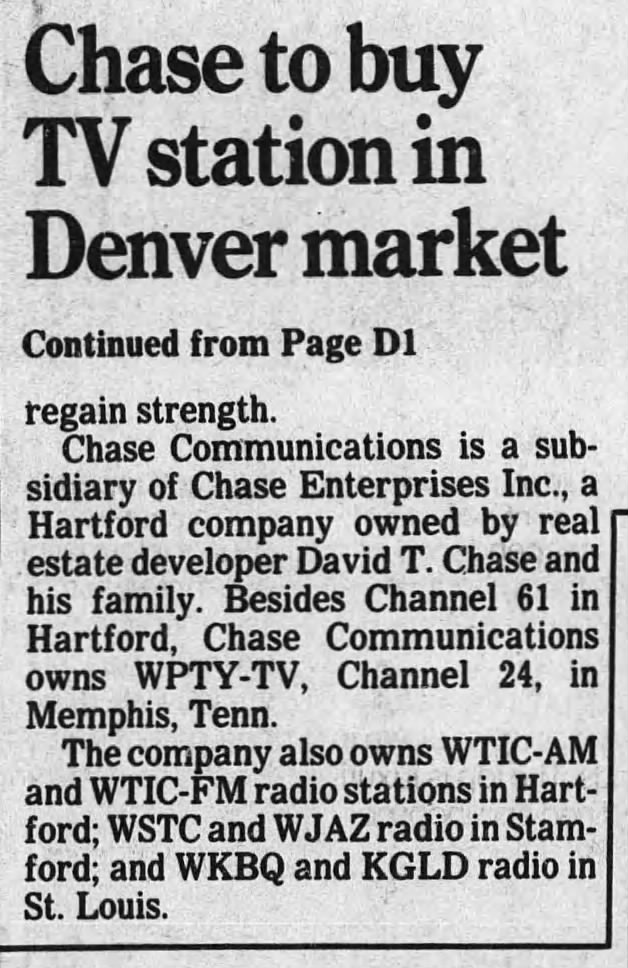 Chase to buy TV station in Denver market