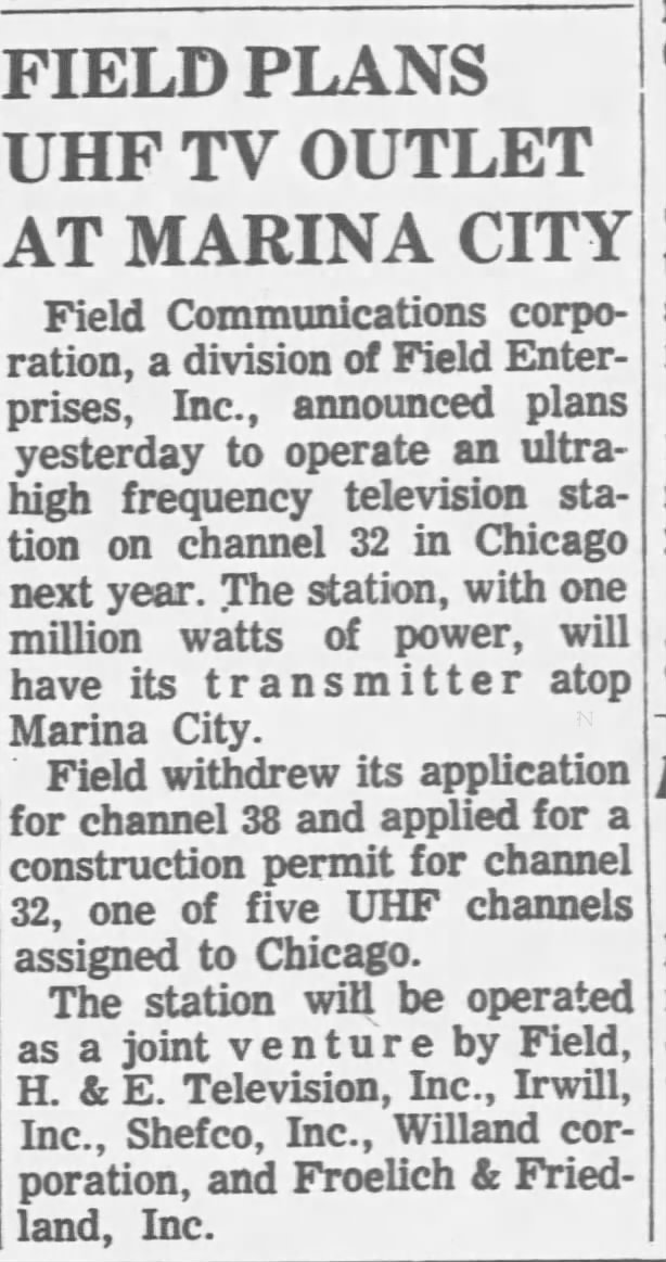 Field Plans UHF TV Outlet at Marina City