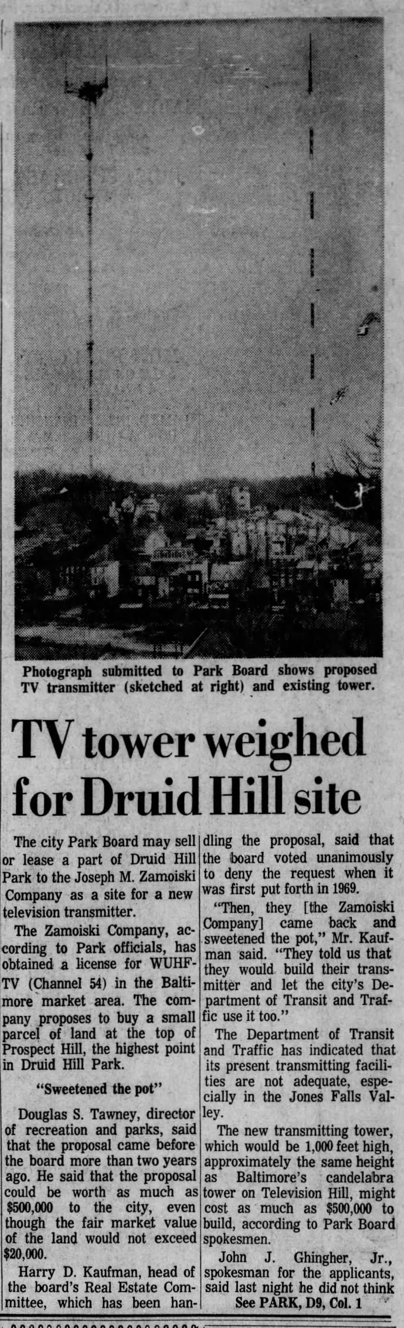 TV tower weighed for Druid Hill site