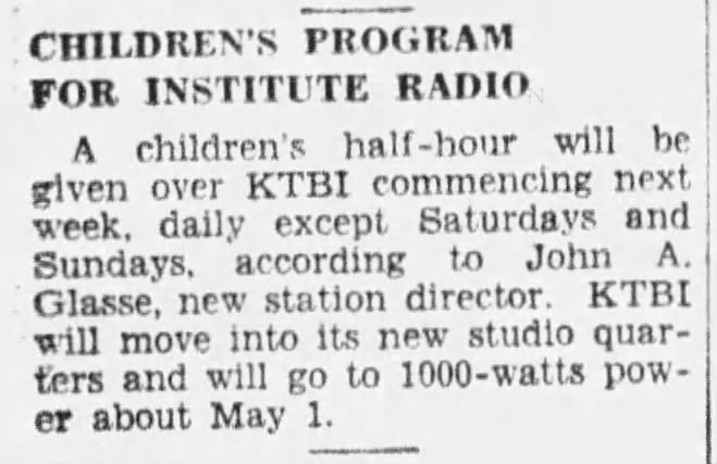 Children's Program for Institute Radio