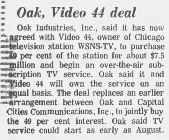 Oak, Video 44 deal