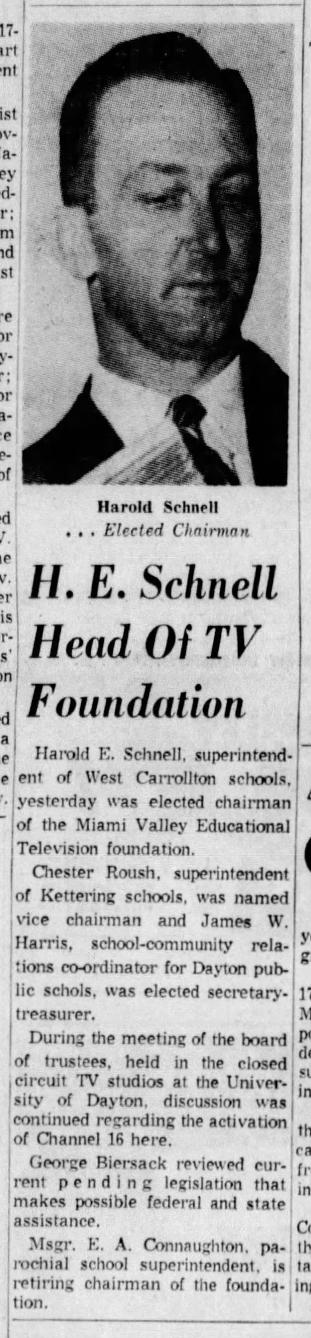H. E. Schnell Head Of TV Foundation