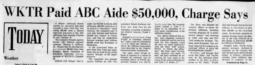 WKTR Paid ABC Aide $50,000, Charge Says