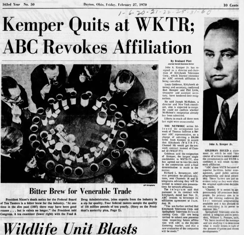 Kemper Quits at WKTR; ABC Revokes Affiliation