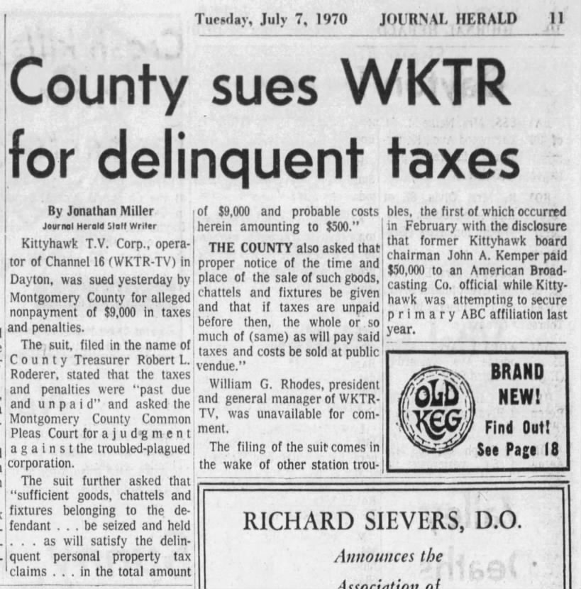 County sues WKTR for delinquent taxes