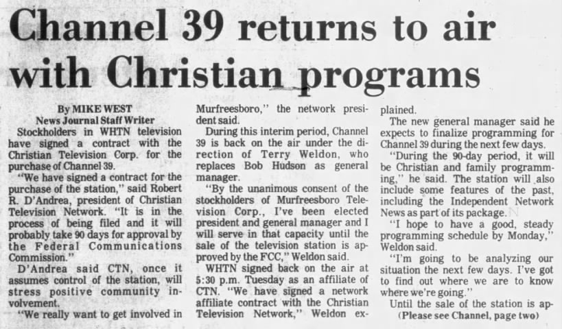 Channel 39 returns to air with Christian programs