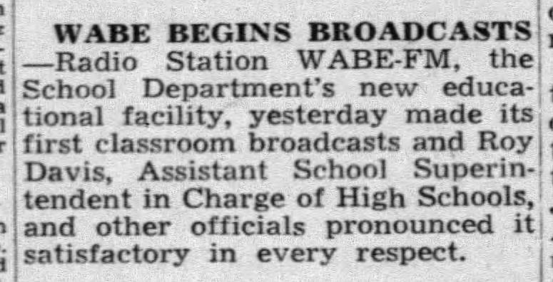 WABE Begins Broadcasts