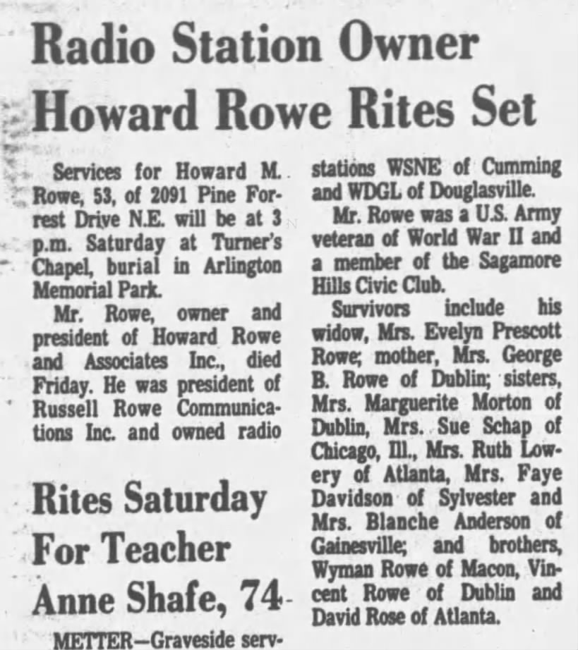 Radio Station Owner Howard Rowe Rites Set