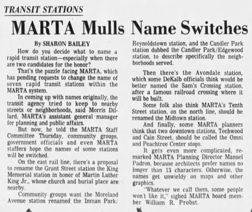 Transit Stations: MARTA Mulls Name Switches