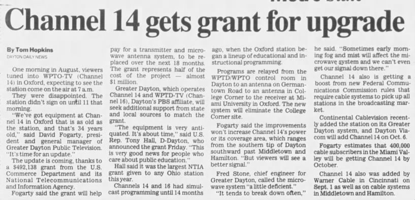 Channel 14 gets grant for upgrade