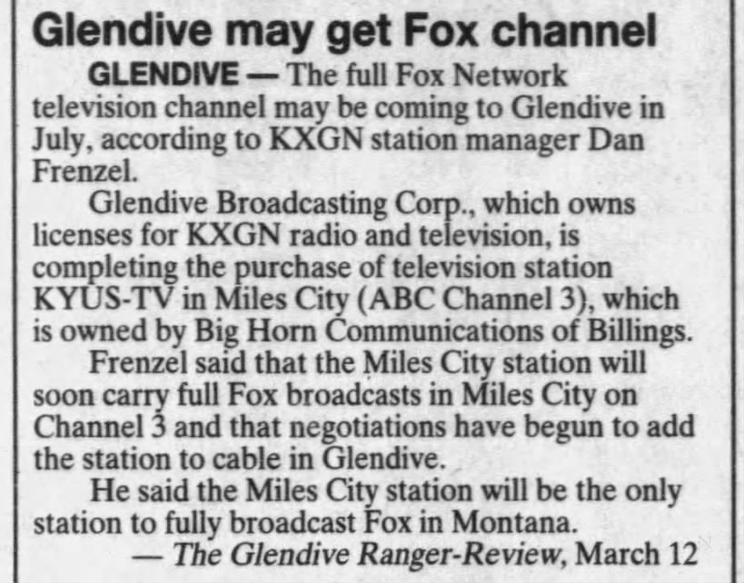 Glendive may get Fox channel