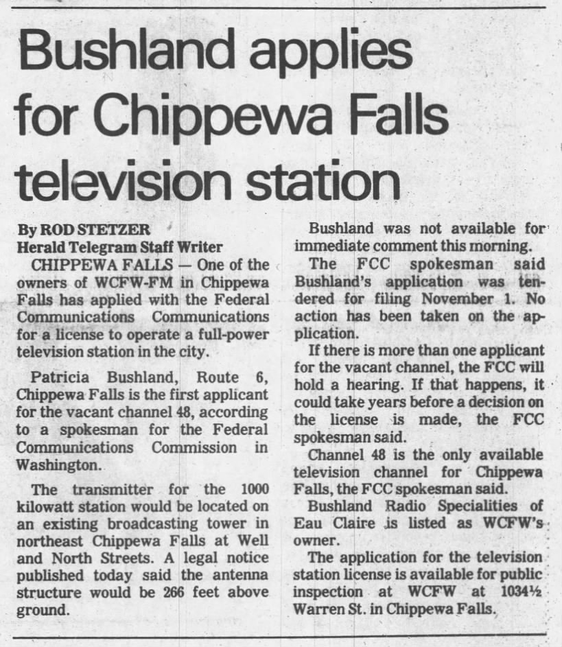 Bushland applies for Chippewa Falls television station