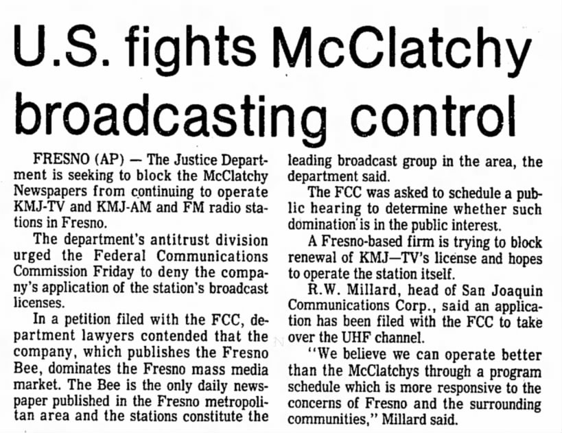 U.S. fights McClatchy broadcasting control