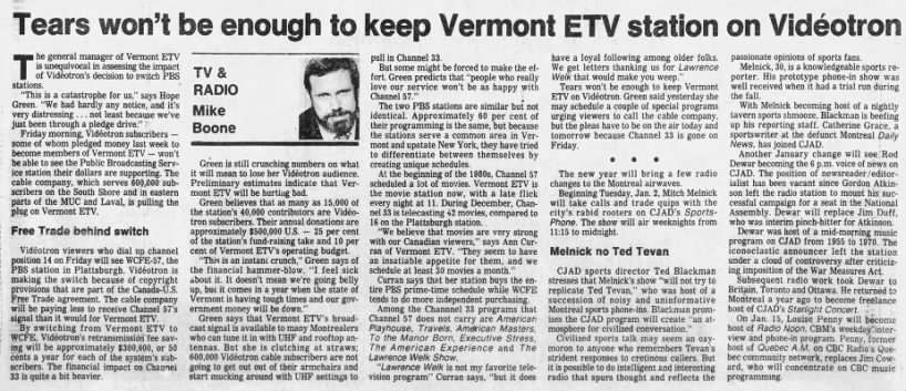 Tears won't be enough to keep Vermont ETV station on Vidéotron