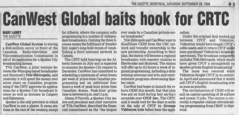 CanWest Global baits hook for CRTC