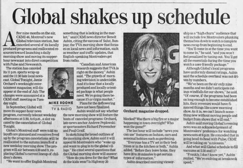 Global shakes up schedule